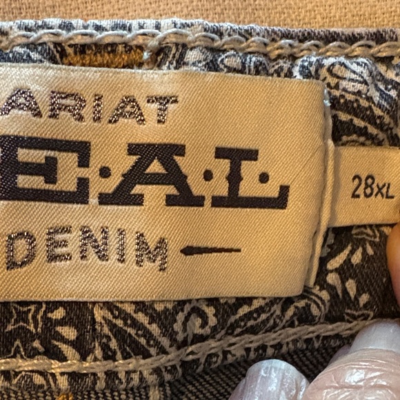 Ariat DenimReal Riding Jeans with Paisley Waistband - Like New! Size 28 XL - Picture 2 of 11
